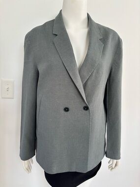 Zara  Grey Double Breasted  100%linen Blazer Jacket
